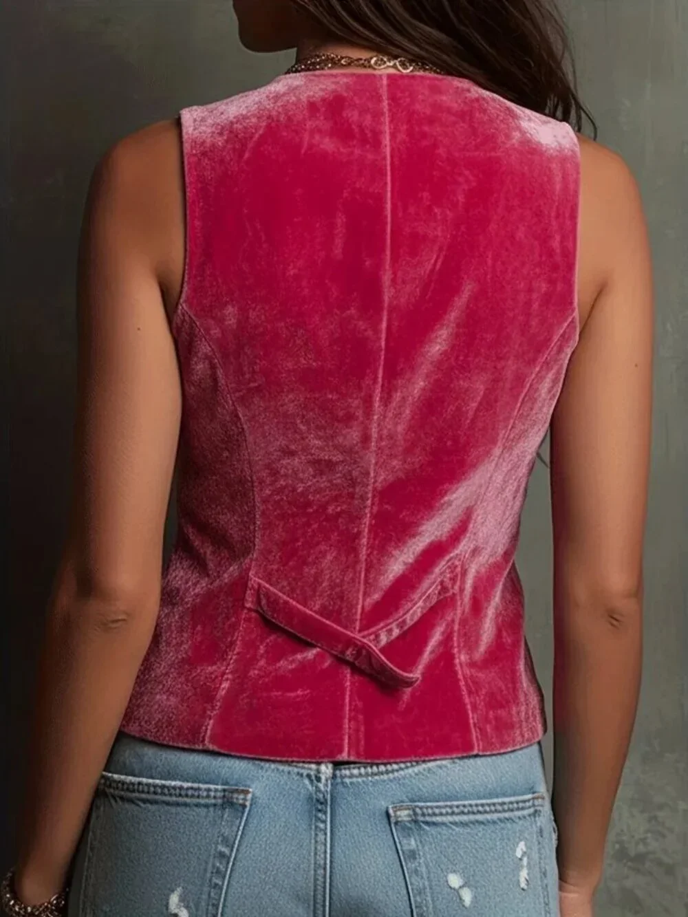Retro Style Rose Velvet Buttoned Sleeveless Vest - Picture 3 of 3